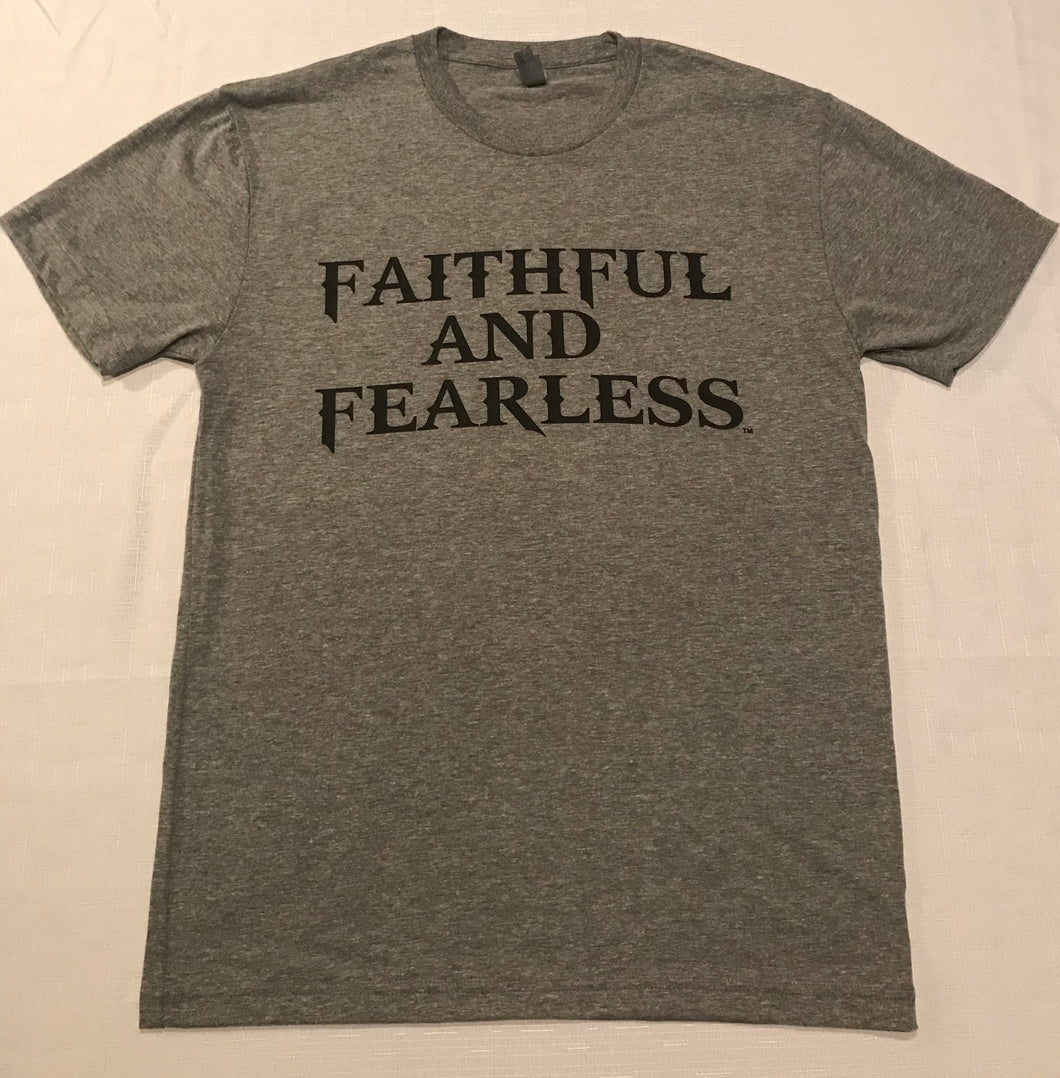 MENS FAITHFUL AND FEARLESS HEATHER GREY TRI-BLEND T- SHIRT