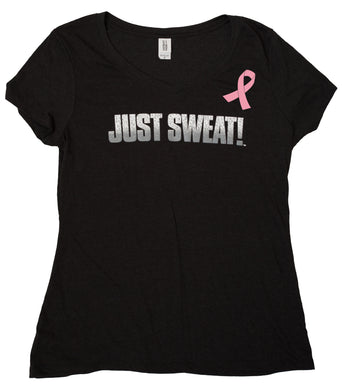 Ladies Tri V-Neck Tee (Black Frost) Limited Edition Breast Cancer Awareness Pink Ribbon