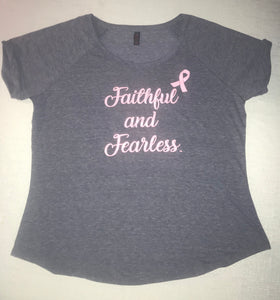 Ladies Faithful and Fearless Pink Ribbon Top