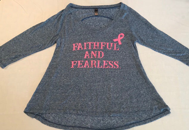 FAITHFUL AND FEARLESS LADIES LIMITED EDITION PINK RIBBON BREAST CANCER AWARENESS BURN OUT TOP