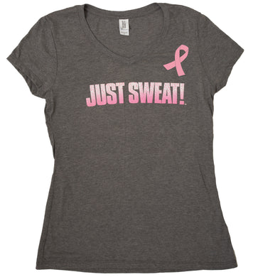 Ladies Tri V-Neck Tee (Grey Frost) Limited Edition Breast Cancer Awareness Pink Ribbon