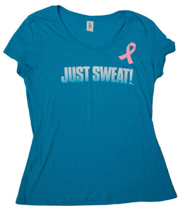 Ladies Tri V-Neck Tee (Turquoise Frost) Limited Edition Breast Cancer Awareness Pink Ribbon