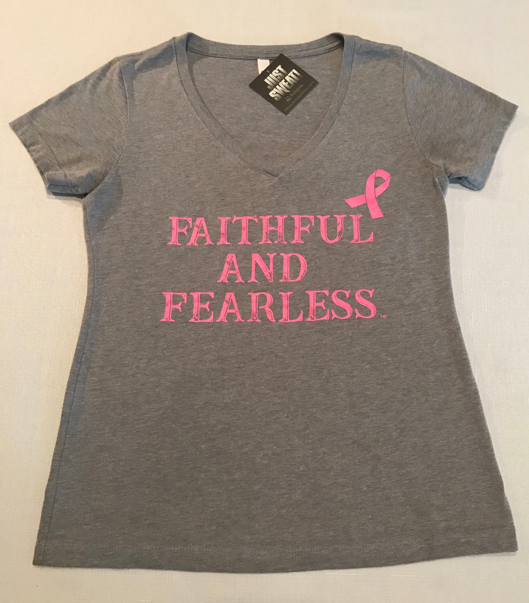 Ladies Grey V-Neck Pink Ribbon Limited Edition Top